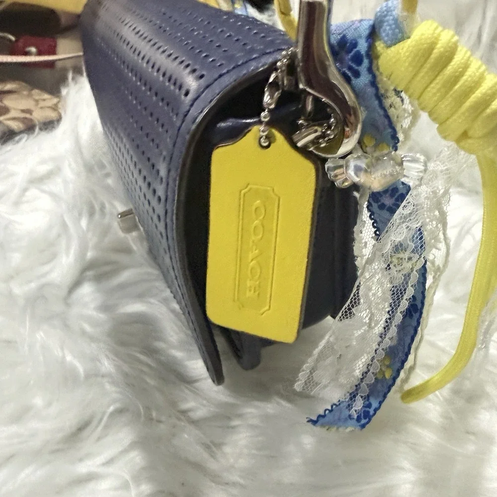 Coach Legacy Penny Navy Blue Perforated Leather Crossbody Bag Purse